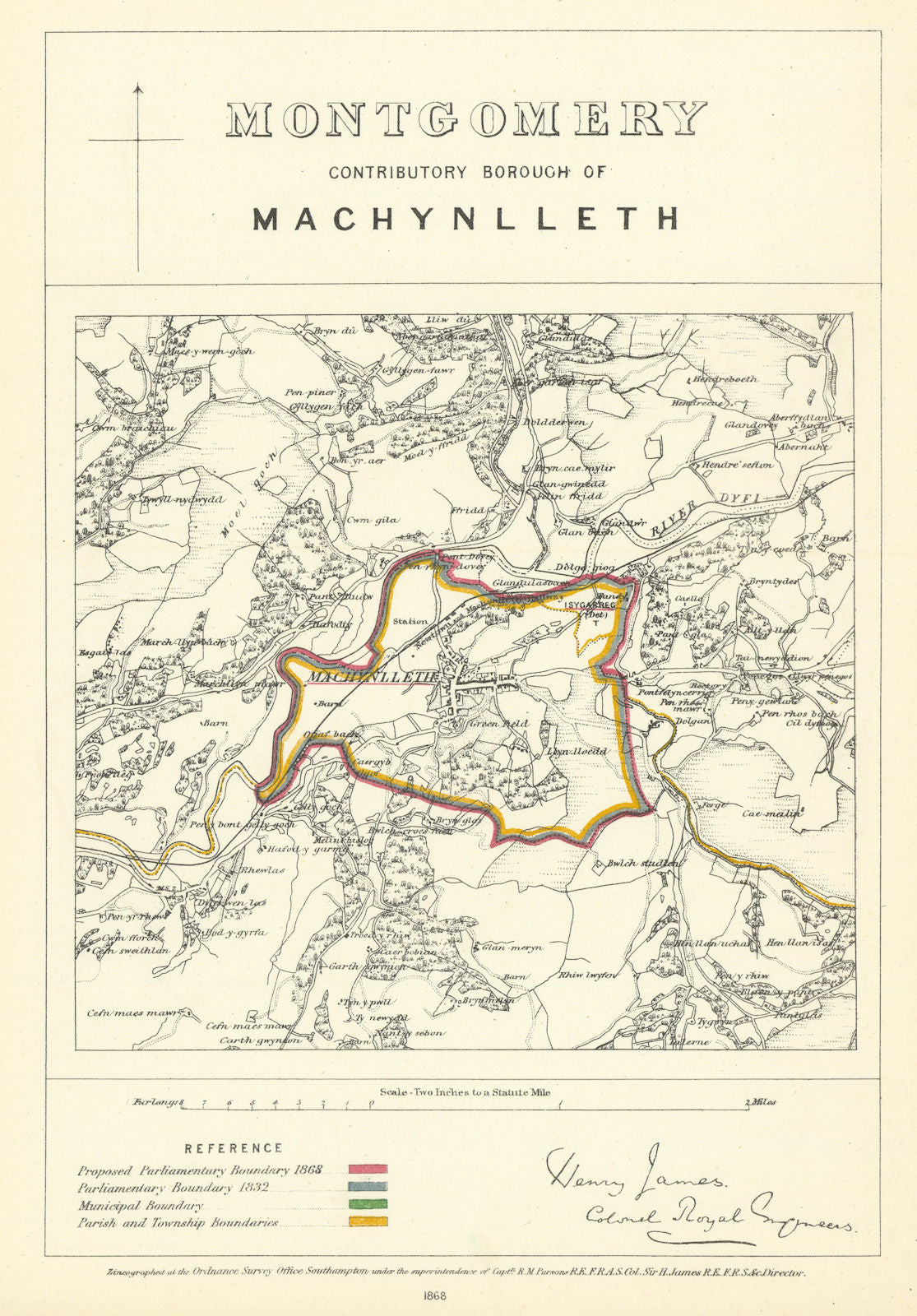 Montgomery Contrib'y Borough of Machynlleth. JAMES. Boundary Commission 1868 map